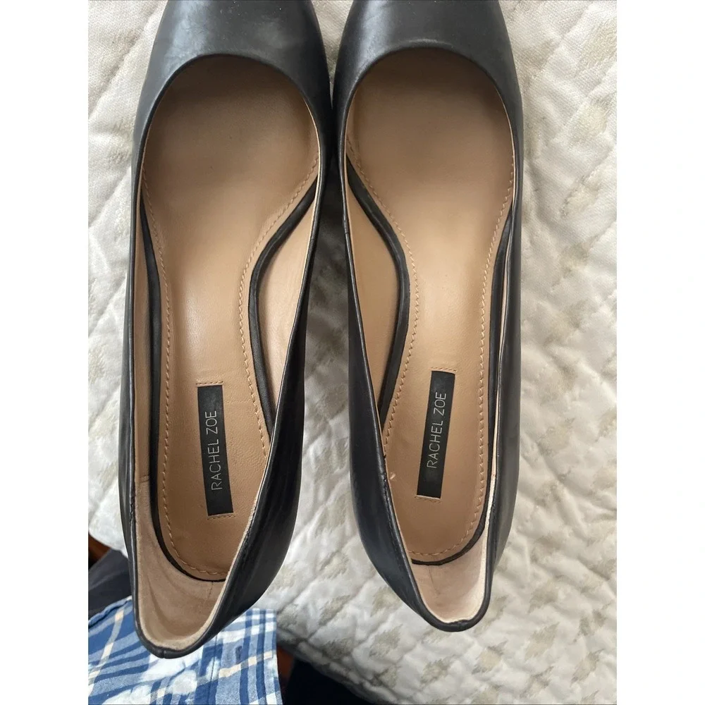 Rachel Zoe‎ Heels Size 9.5 Black Leather Pointed Stiletto Pump Silver Trim